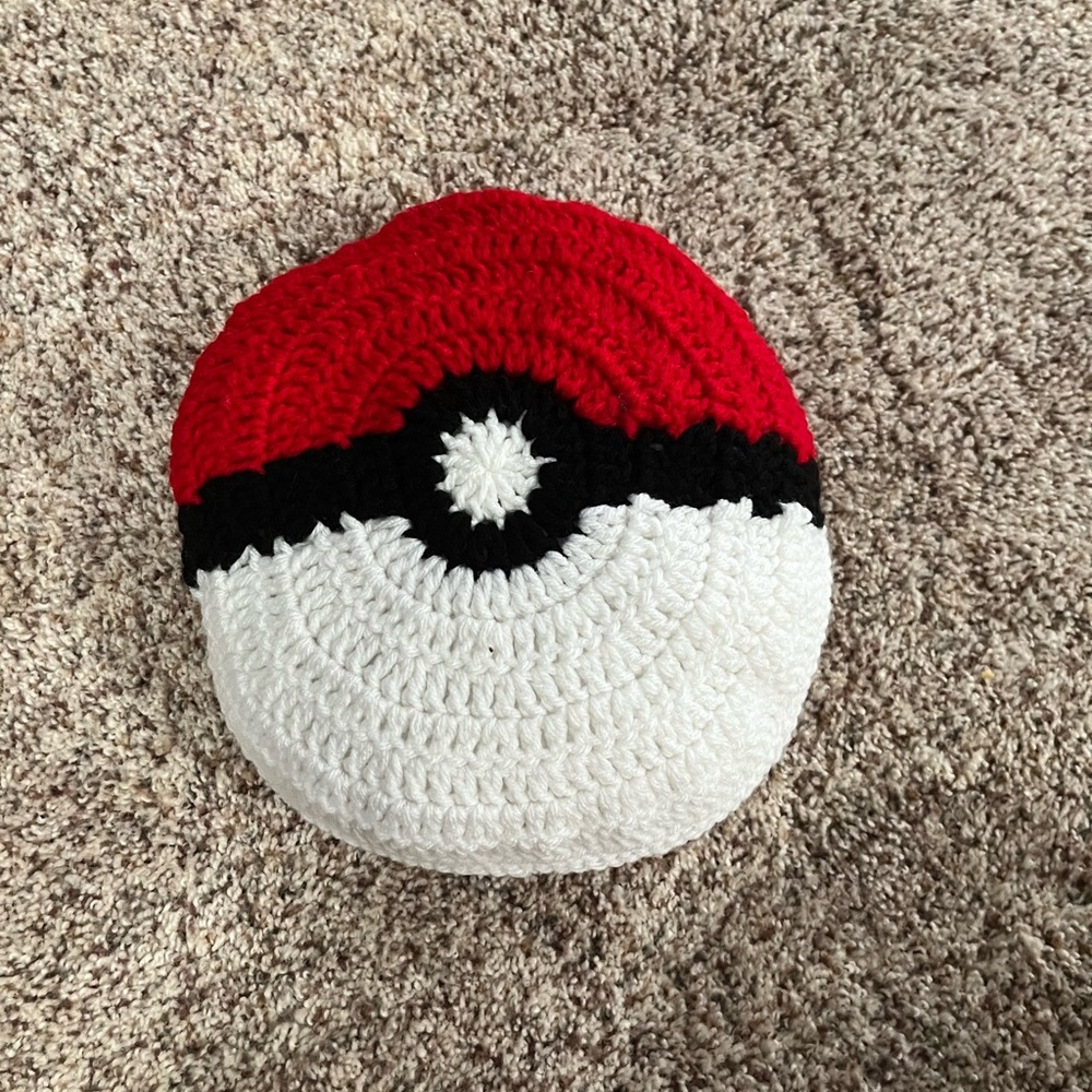 Pokémon ball crochet pillow